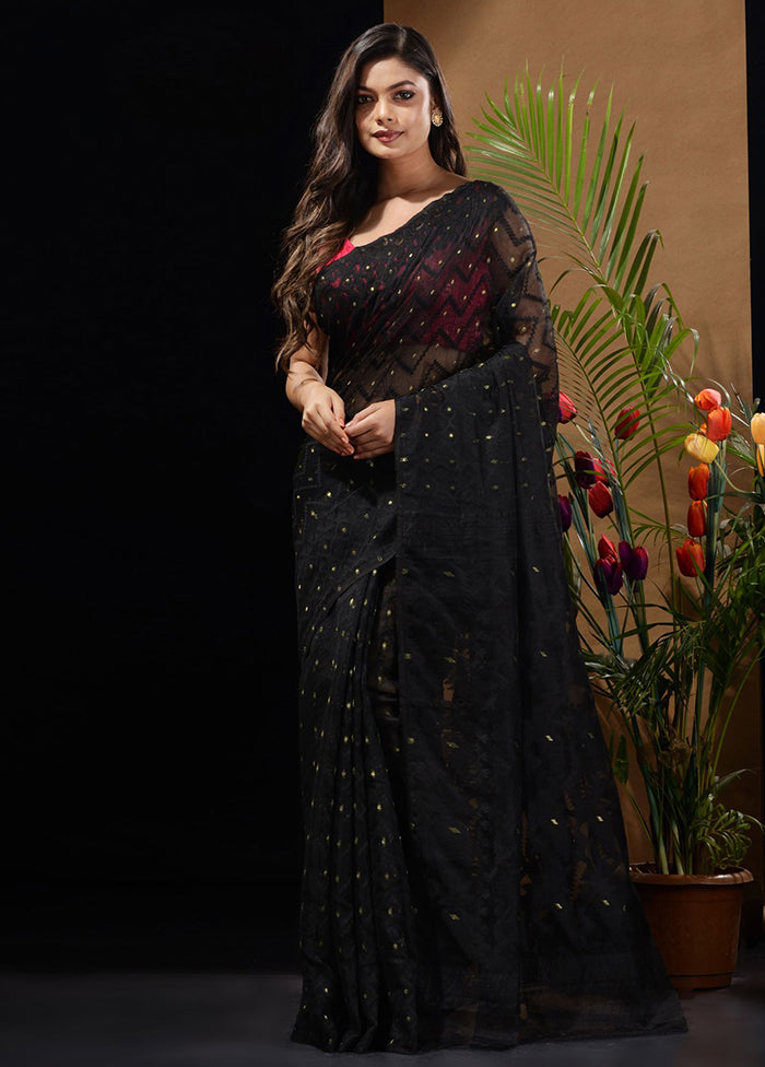 Black Tant Saree Without Blouse Piece - Indian Silk House Agencies