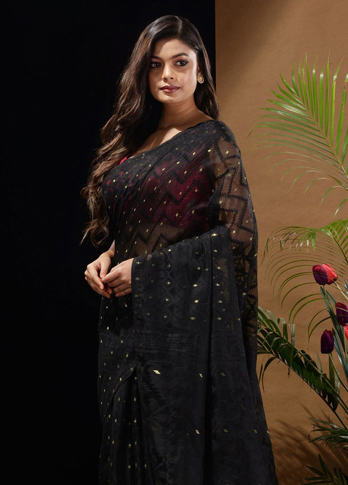 Black Tant Saree Without Blouse Piece - Indian Silk House Agencies