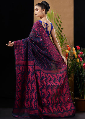 Navy Blue Tant Saree Without Blouse Piece - Indian Silk House Agencies