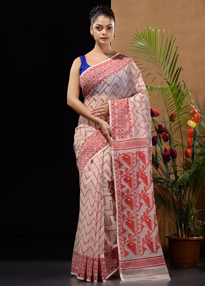 White Tant Saree Without Blouse Piece - Indian Silk House Agencies