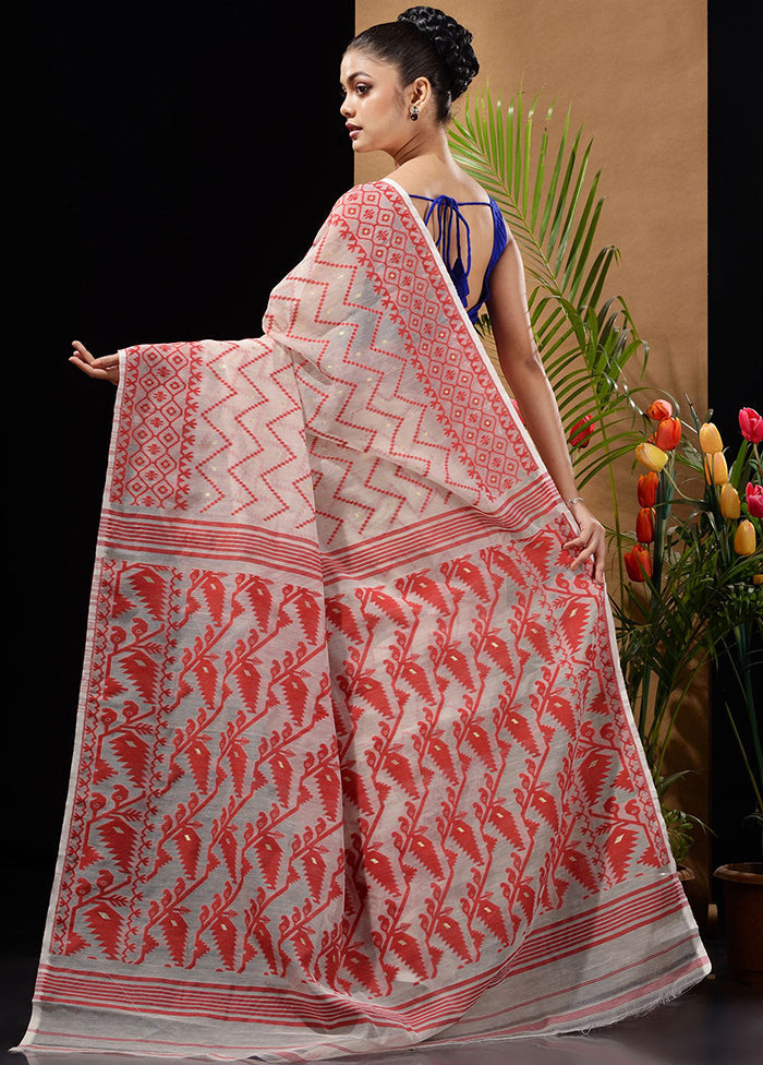 White Tant Saree Without Blouse Piece - Indian Silk House Agencies