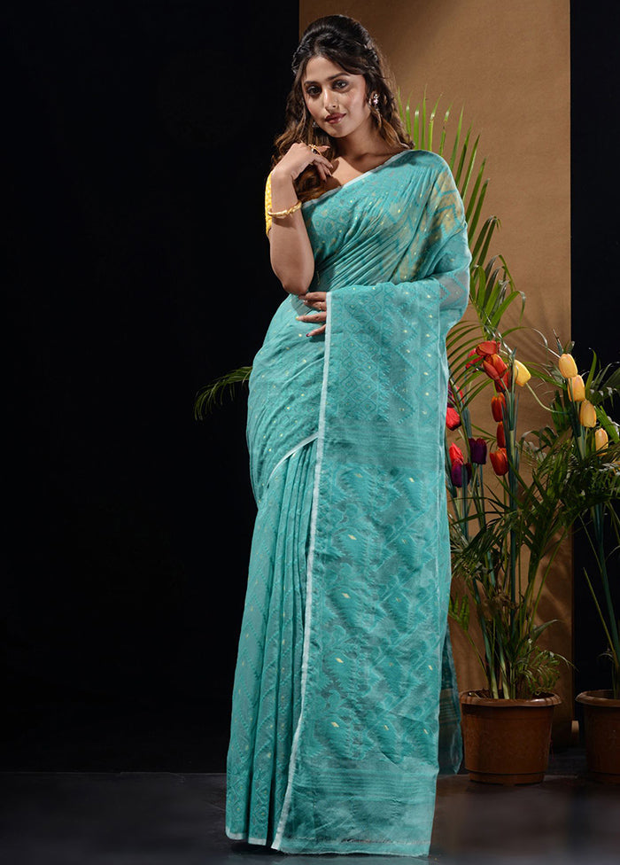 Sky Blue Tant Saree Without Blouse Piece - Indian Silk House Agencies