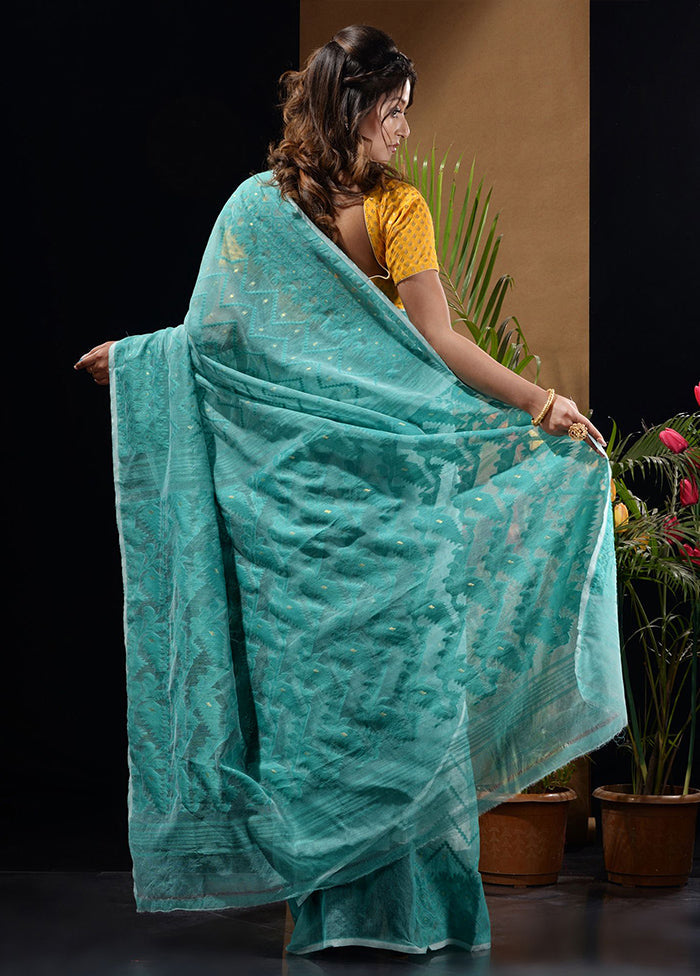 Sky Blue Tant Saree Without Blouse Piece - Indian Silk House Agencies