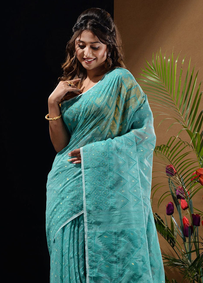 Sky Blue Tant Saree Without Blouse Piece - Indian Silk House Agencies