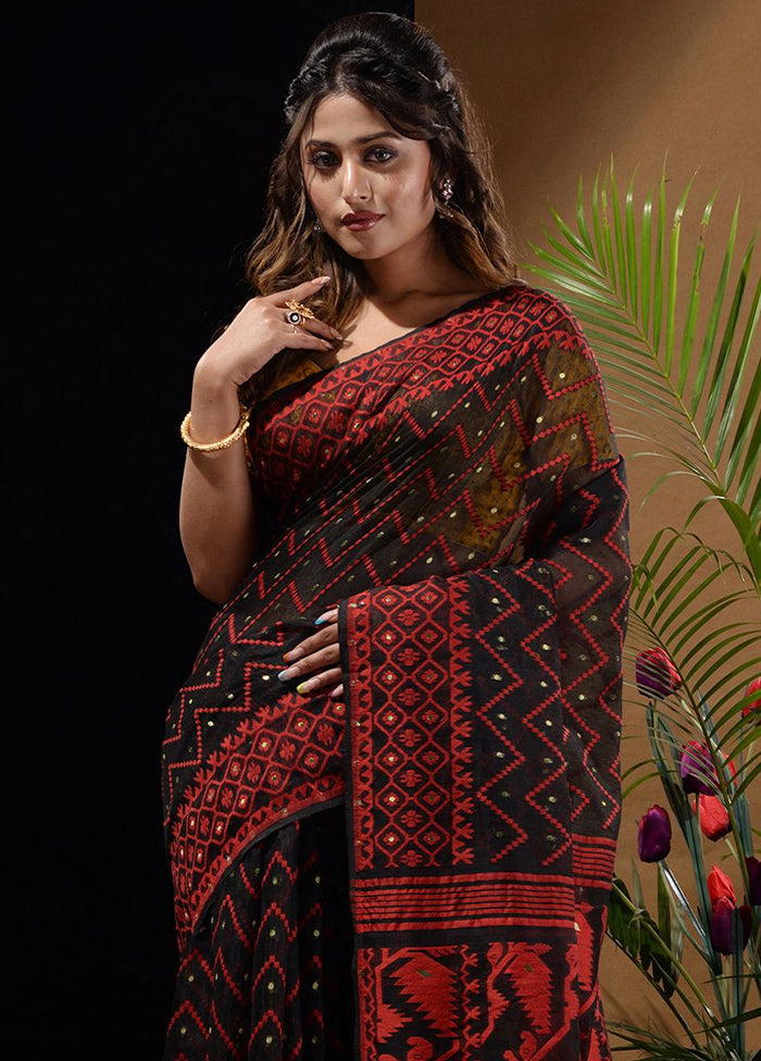 Black Tant Saree Without Blouse Piece - Indian Silk House Agencies