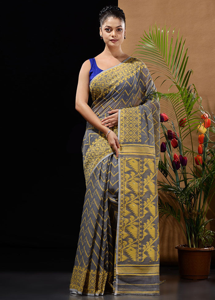 Grey Tant Saree Without Blouse Piece - Indian Silk House Agencies