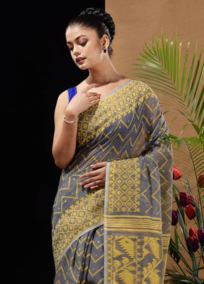 Grey Tant Saree Without Blouse Piece - Indian Silk House Agencies