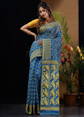 Blue Tant Saree Without Blouse Piece - Indian Silk House Agencies