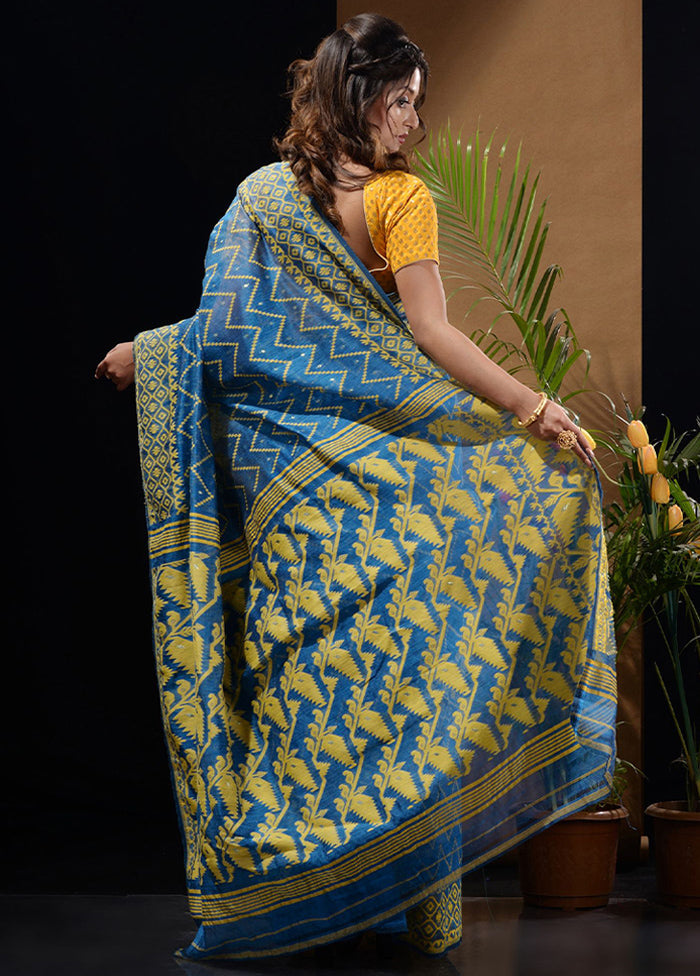 Blue Tant Saree Without Blouse Piece - Indian Silk House Agencies