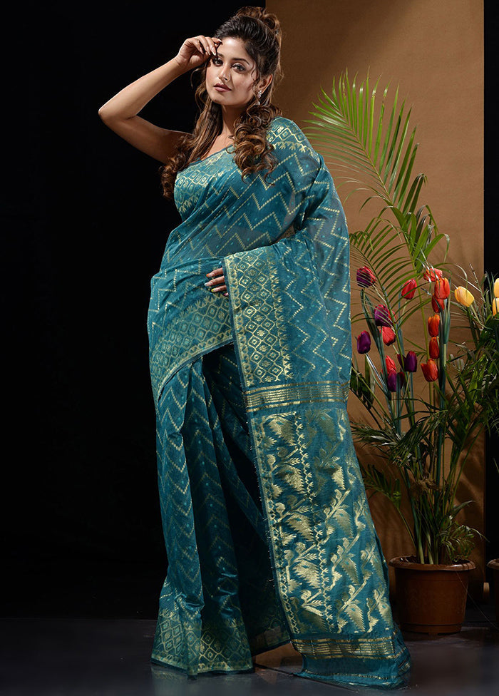 Blue Tant Saree Without Blouse Piece - Indian Silk House Agencies