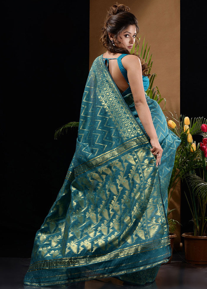 Blue Tant Saree Without Blouse Piece - Indian Silk House Agencies