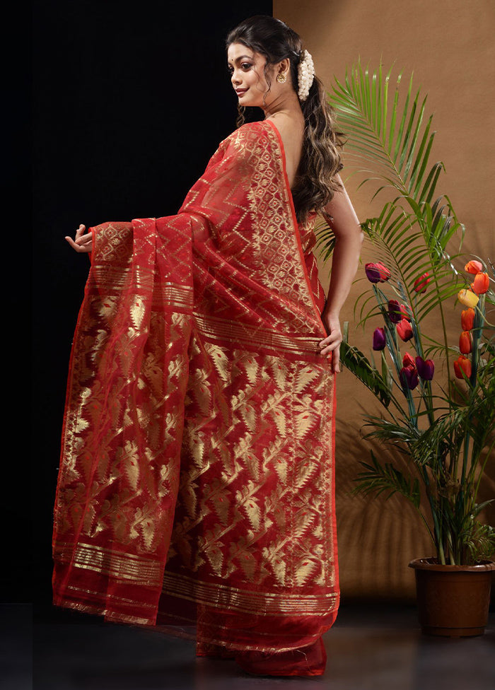 Red Tant Saree Without Blouse Piece - Indian Silk House Agencies