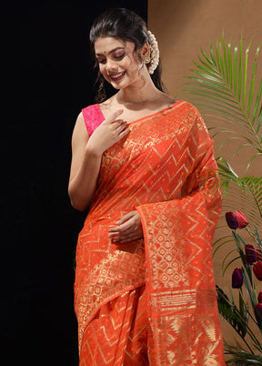 Orange Tant Saree Without Blouse Piece - Indian Silk House Agencies