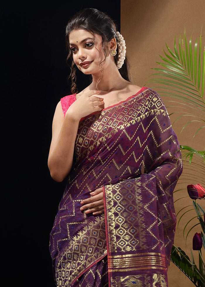 Purple Tant Saree Without Blouse Piece - Indian Silk House Agencies