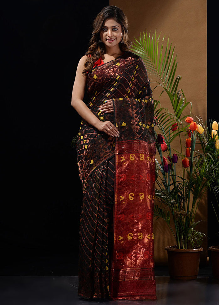 Black Tant Saree Without Blouse Piece - Indian Silk House Agencies