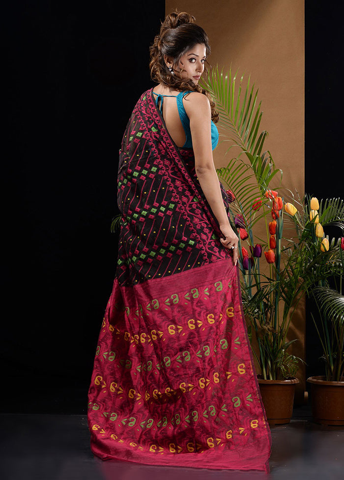 Black Tant Saree Without Blouse Piece - Indian Silk House Agencies