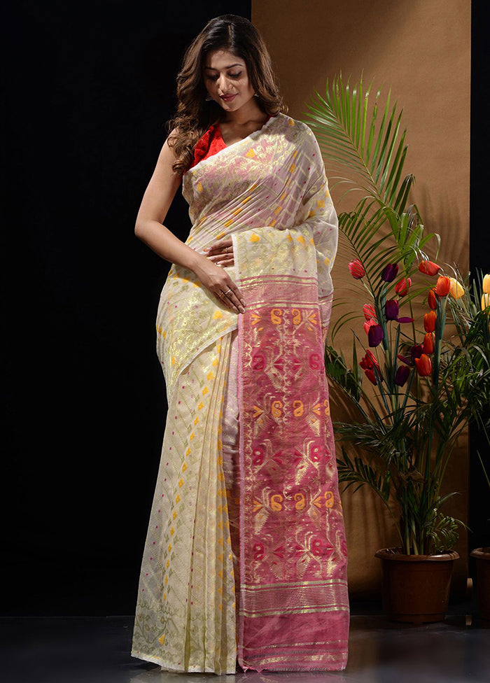 Off White Tant Saree Without Blouse Piece - Indian Silk House Agencies