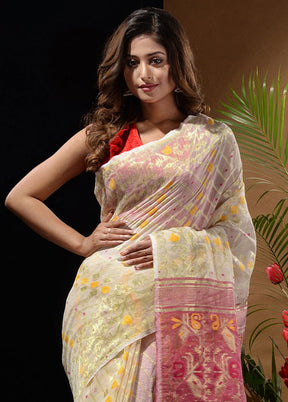 Off White Tant Saree Without Blouse Piece - Indian Silk House Agencies