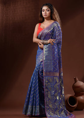 Blue Tant Saree Without Blouse Piece - Indian Silk House Agencies