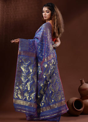 Blue Tant Saree Without Blouse Piece - Indian Silk House Agencies