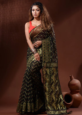 Black Tant Saree Without Blouse Piece - Indian Silk House Agencies