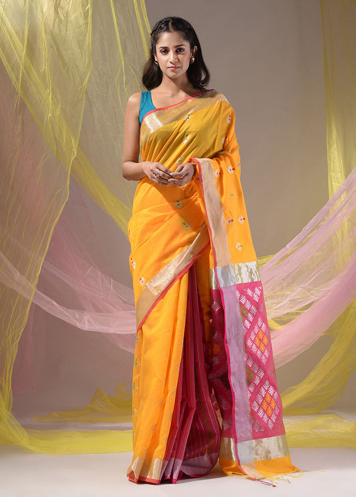 Yellow Pure Cotton Saree With Blouse Piece - Indian Silk House Agencies