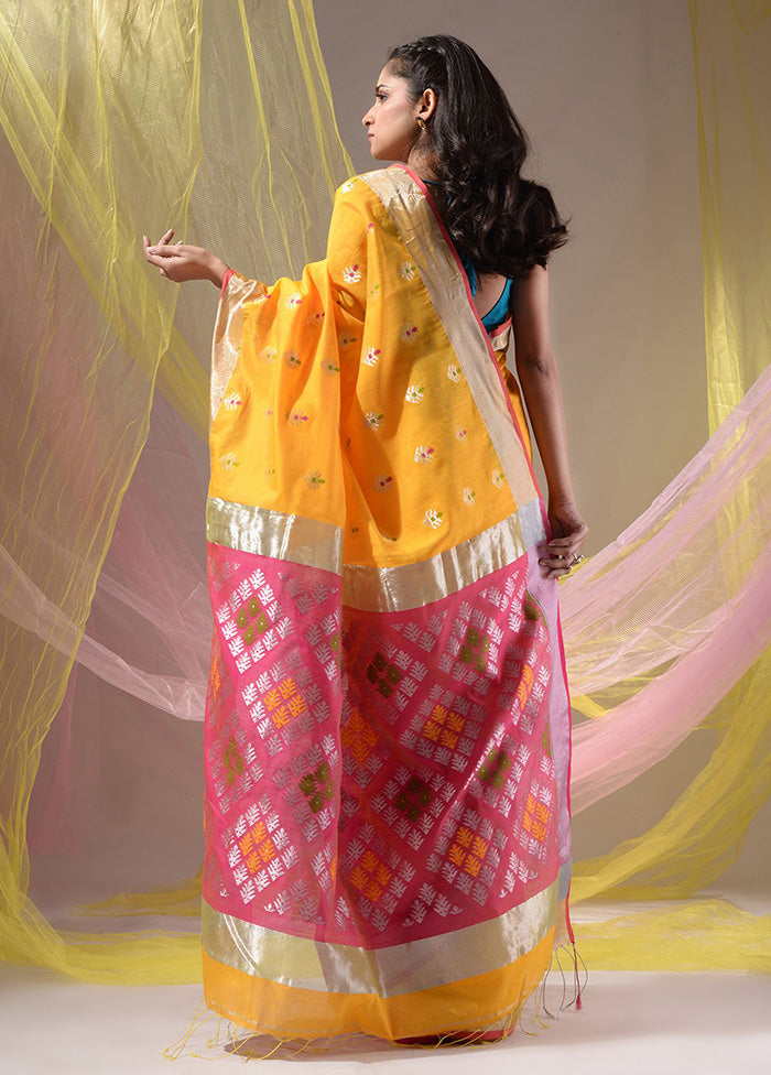 Yellow Pure Cotton Saree With Blouse Piece - Indian Silk House Agencies