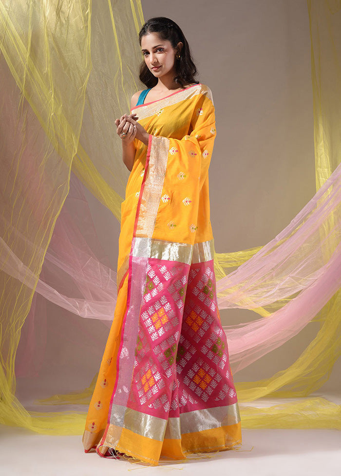 Yellow Pure Cotton Saree With Blouse Piece - Indian Silk House Agencies