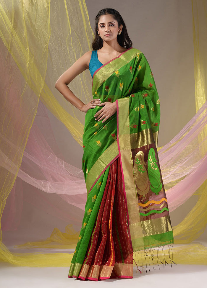 Green Pure Cotton Saree With Blouse Piece - Indian Silk House Agencies