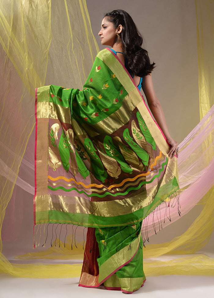 Green Pure Cotton Saree With Blouse Piece - Indian Silk House Agencies