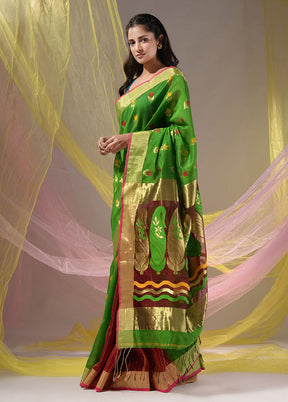 Green Pure Cotton Saree With Blouse Piece - Indian Silk House Agencies