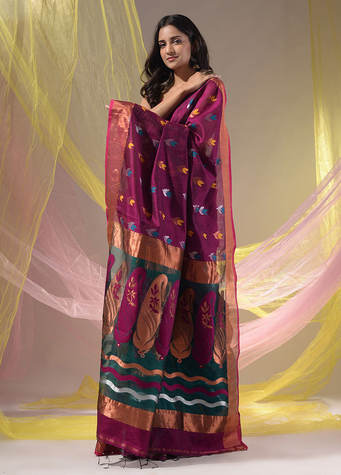 Magenta Pure Cotton Saree With Blouse Piece - Indian Silk House Agencies