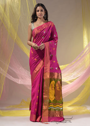 Magenta Pure Cotton Saree With Blouse Piece - Indian Silk House Agencies