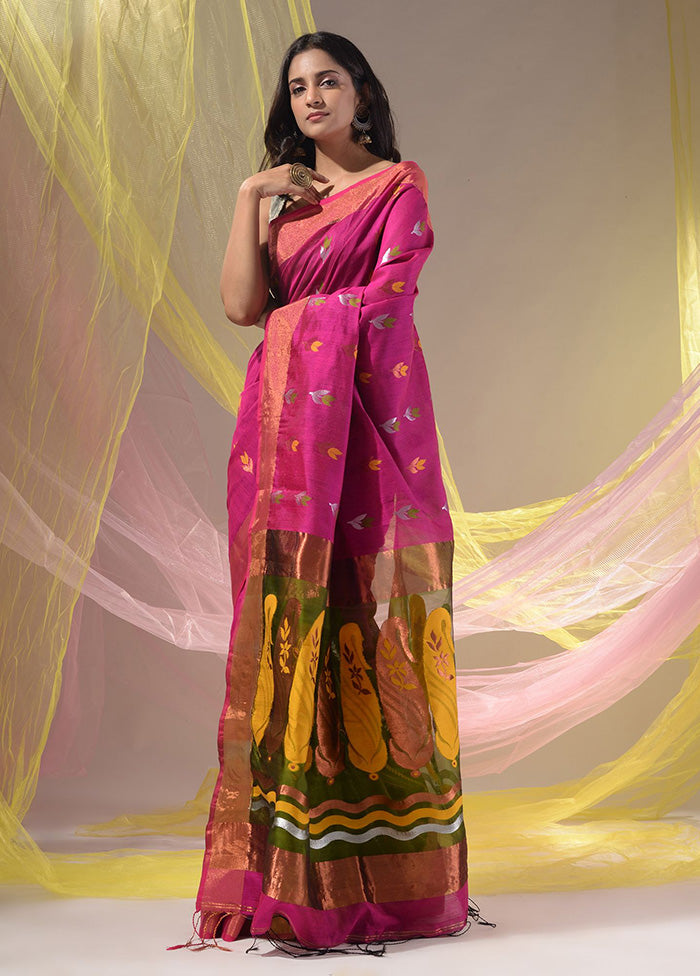 Magenta Pure Cotton Saree With Blouse Piece - Indian Silk House Agencies