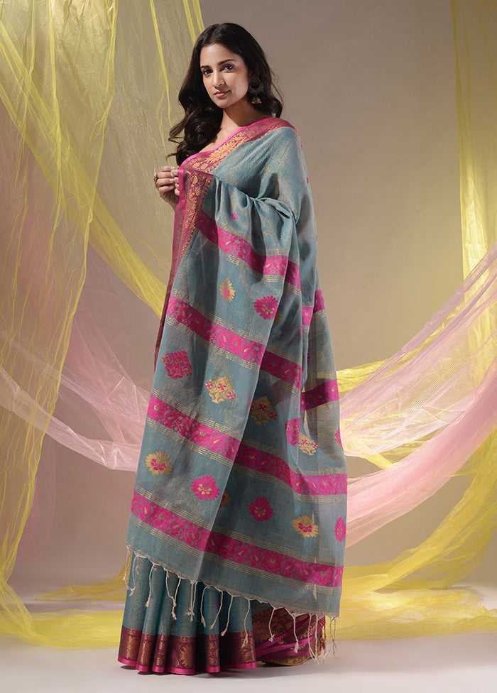 Grey Pure Cotton Saree With Blouse Piece - Indian Silk House Agencies