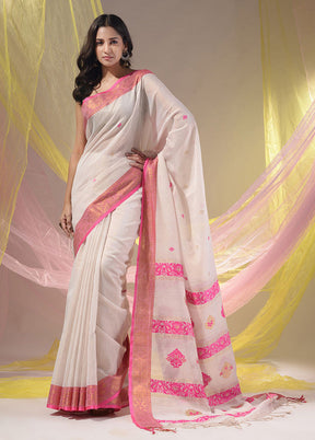 White Pure Cotton Saree With Blouse Piece - Indian Silk House Agencies