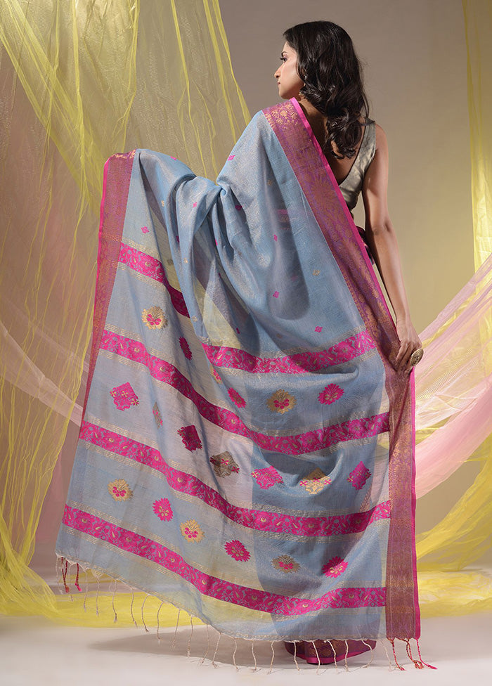 Grey Pure Cotton Saree With Blouse Piece - Indian Silk House Agencies