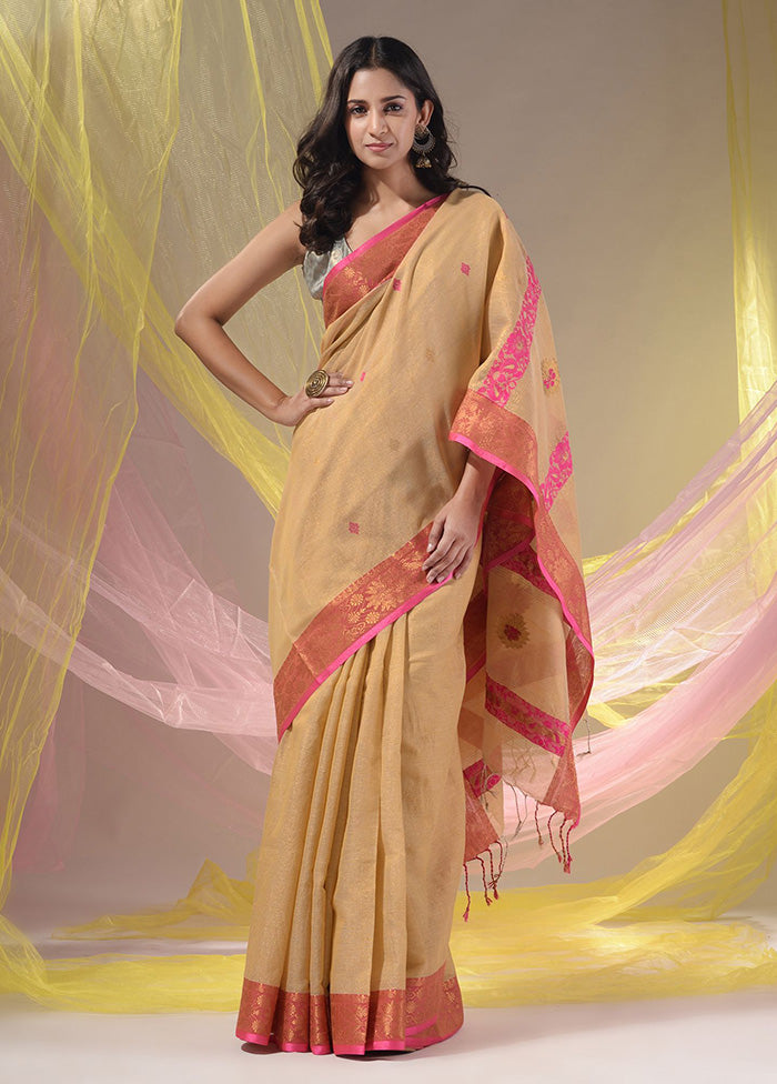 Beige Pure Cotton Saree With Blouse Piece - Indian Silk House Agencies