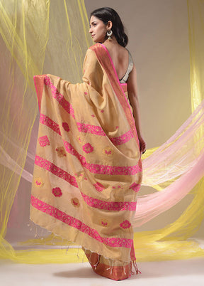 Beige Pure Cotton Saree With Blouse Piece - Indian Silk House Agencies