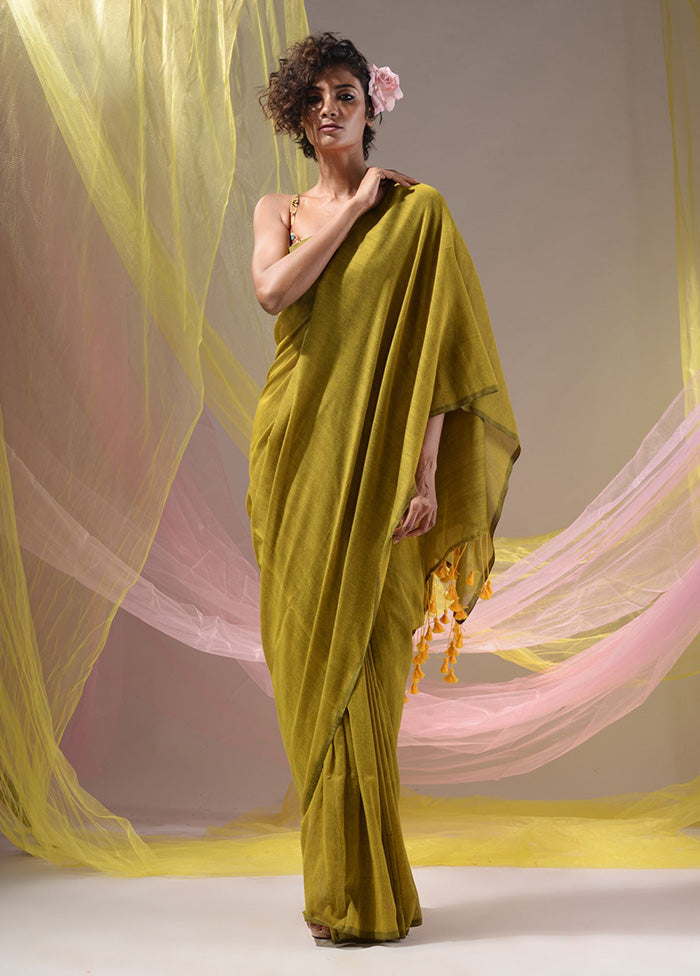 Green Pure Cotton Saree With Blouse Piece - Indian Silk House Agencies