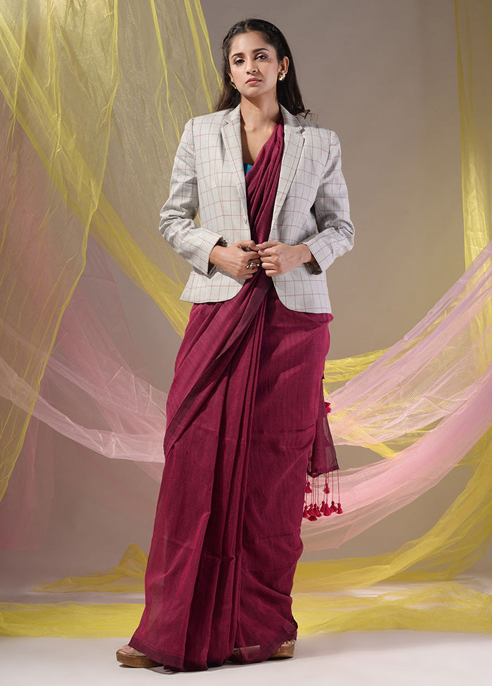 Magenta Pure Cotton Saree With Blouse Piece - Indian Silk House Agencies