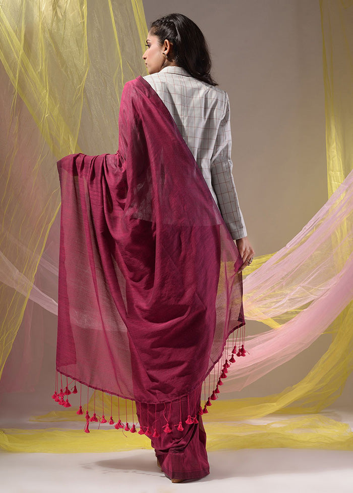 Magenta Pure Cotton Saree With Blouse Piece - Indian Silk House Agencies