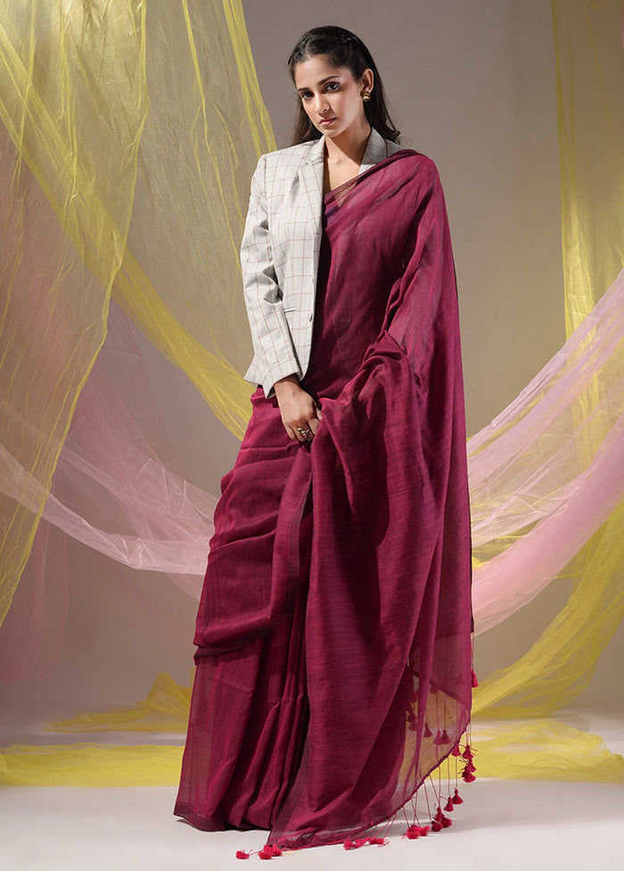 Magenta Pure Cotton Saree With Blouse Piece - Indian Silk House Agencies