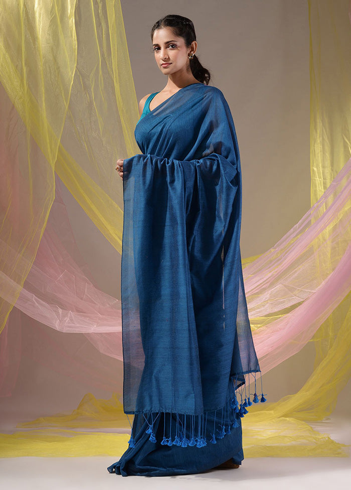 Blue Pure Cotton Saree With Blouse Piece - Indian Silk House Agencies