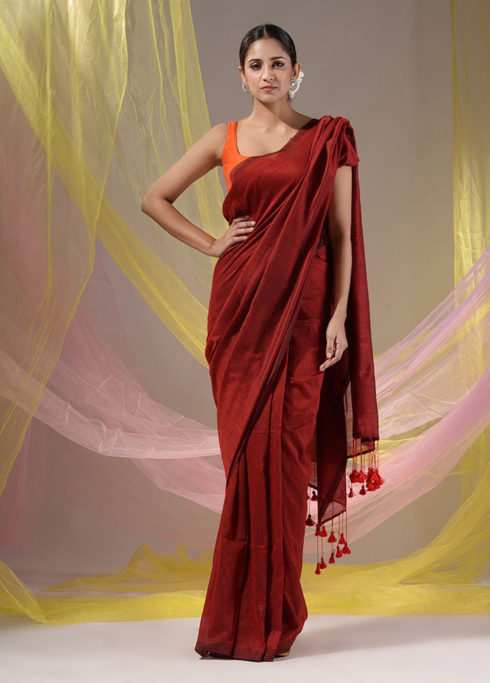 Red Pure Cotton Saree With Blouse Piece - Indian Silk House Agencies