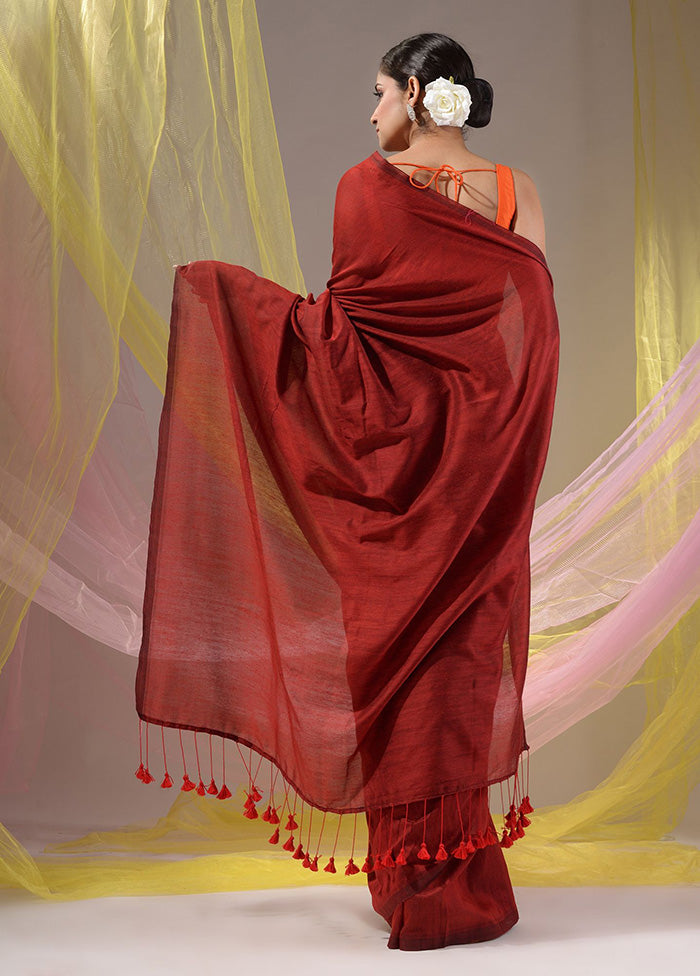 Red Pure Cotton Saree With Blouse Piece - Indian Silk House Agencies