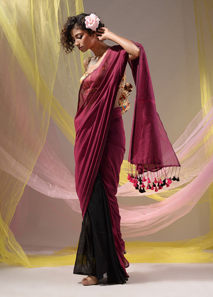 Magenta Pure Cotton Saree With Blouse Piece - Indian Silk House Agencies