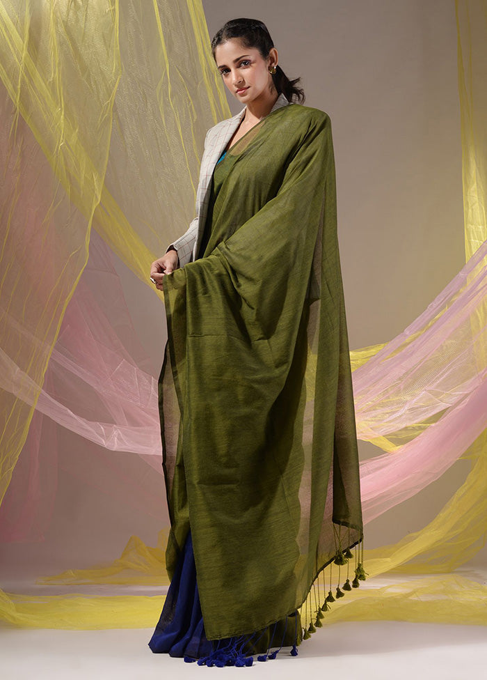 Green Pure Cotton Saree With Blouse Piece - Indian Silk House Agencies