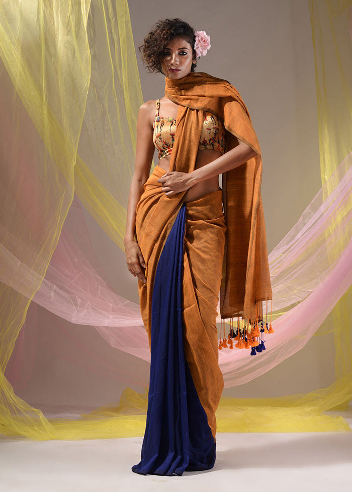 Orange Pure Cotton Saree With Blouse Piece - Indian Silk House Agencies