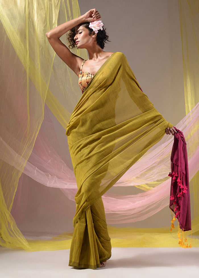 Yellow Pure Cotton Saree With Blouse Piece - Indian Silk House Agencies